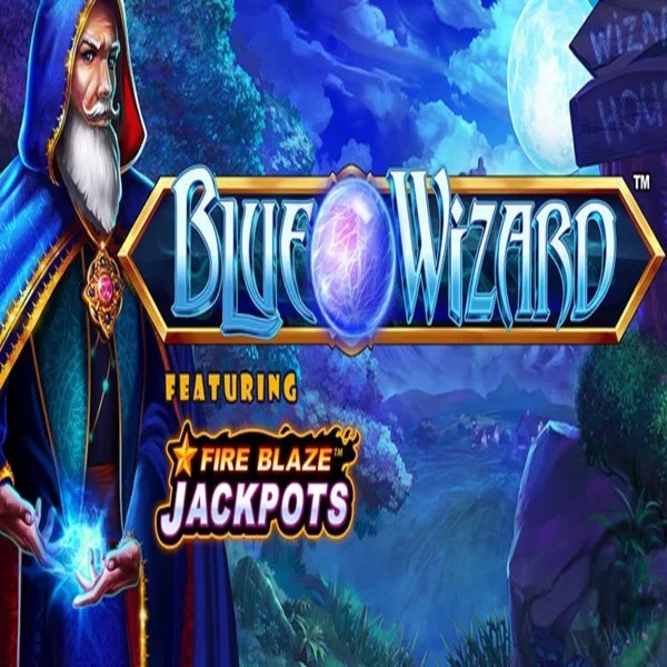 Official Slots logo: Blue Wizard Fire Blaze Jackpots by Rarestone Gaming at Wildsino Casino